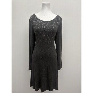 Nina Leonard Women’s Shift  Hi Lo Dress Size M Long Sleeve Pockets Sequin Front